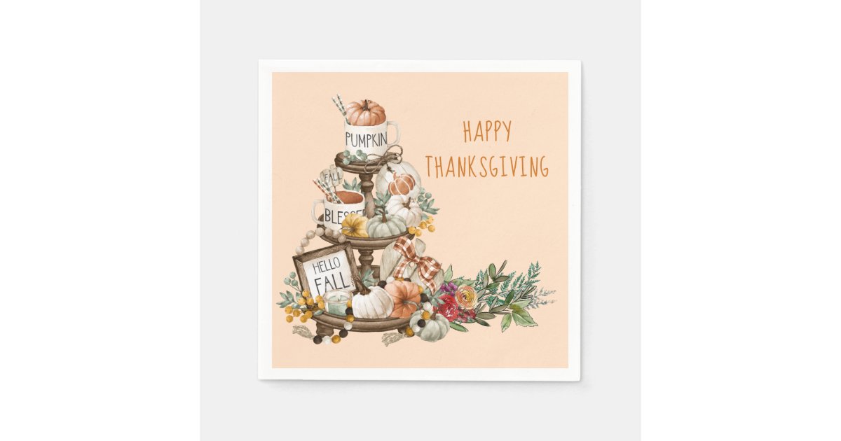 Rustic Thanksgiving Watercolor Pumpkins Autumn Napkins | Zazzle