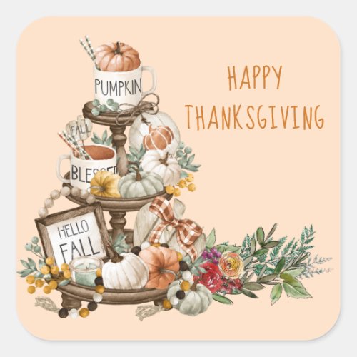 Rustic Thanksgiving Watercolor Pumpkins Autumn Square Sticker