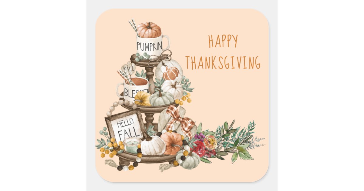 Rustic Thanksgiving Watercolor Pumpkins Autumn Square Sticker | Zazzle