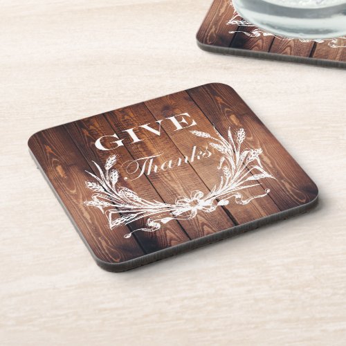 rustic thanksgiving wreath barn wood give thanks beverage coaster