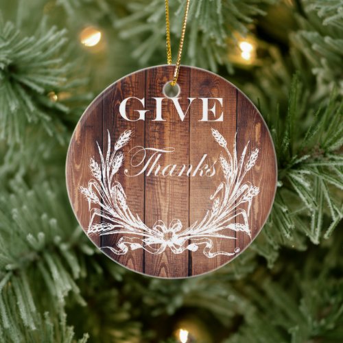 rustic thanksgiving wreath barn wood give thanks ceramic ornament