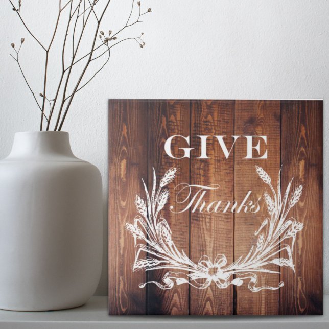 rustic thanksgiving wreath barn wood give thanks ceramic tile (rustic thanksgiving wreath barn wood give thanks ceramic tile)