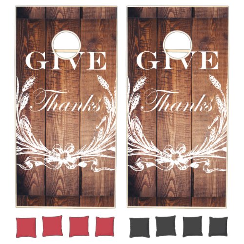 rustic thanksgiving wreath barn wood give thanks cornhole set