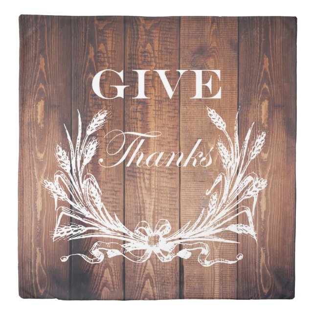 rustic thanksgiving wreath barn wood give thanks duvet cover (Front)