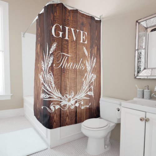 rustic thanksgiving wreath barn wood give thanks shower curtain