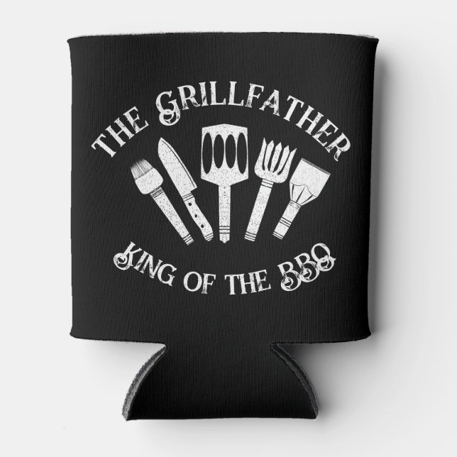 Rustic "The Grillfather: Funny BBQ Gift Can Cooler (Front)