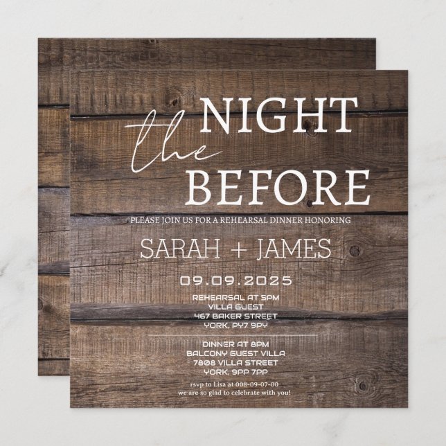 Rustic the Night Before Rehearsal Dinner Wedding Invitation (Front/Back)