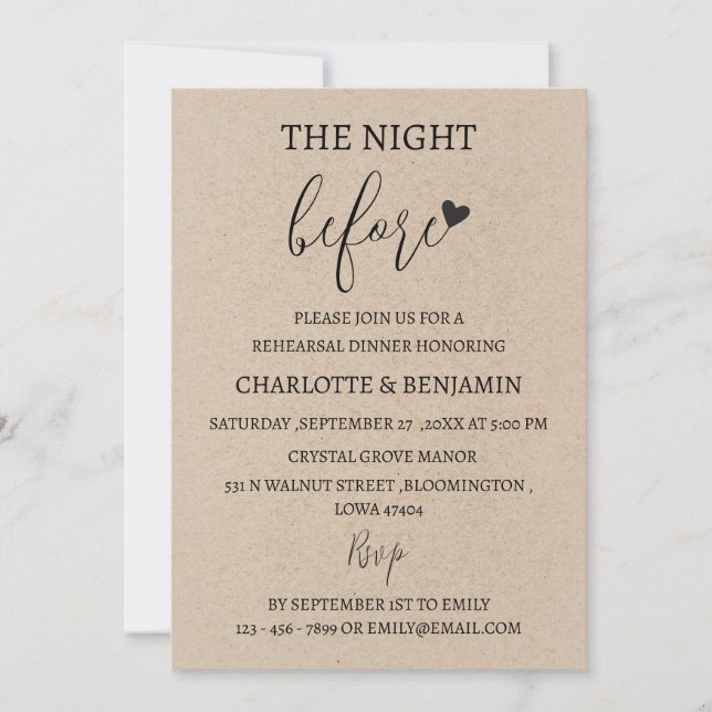 Rustic The Night Before Wedding Rehearsal Dinner Invitation (Front)