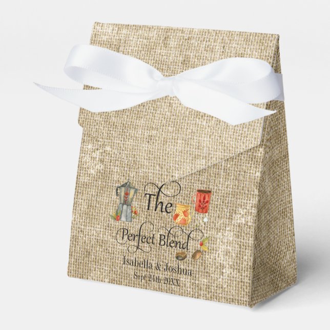 Rustic The Perfect Blend Whimsical Wedding Coffee  Favor Boxes (Front Side)