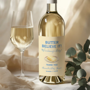 Rustic Theme Butter Yellow Blue Baby Shower Wine Label