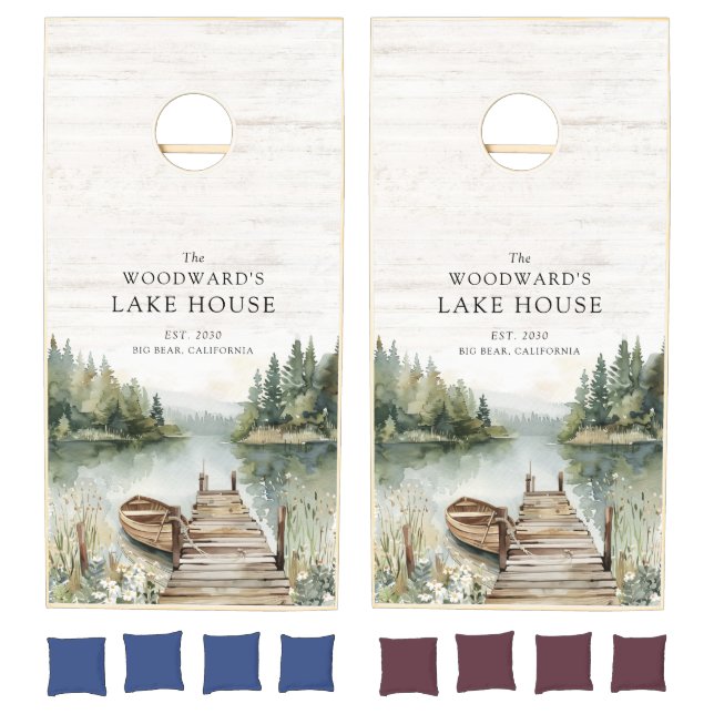 Rustic Theme Lake House Family  Cornhole Set (Set)