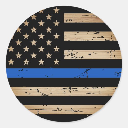 Rustic Thin Blue Line American Flag Police Classic Classic Round Sticker