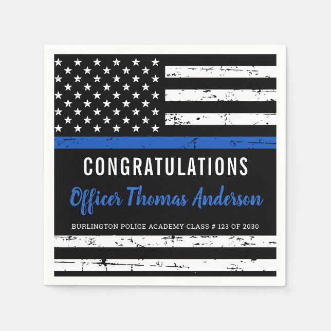 Rustic Thin Blue Line Flag Police Graduation Party Napkins (Front)