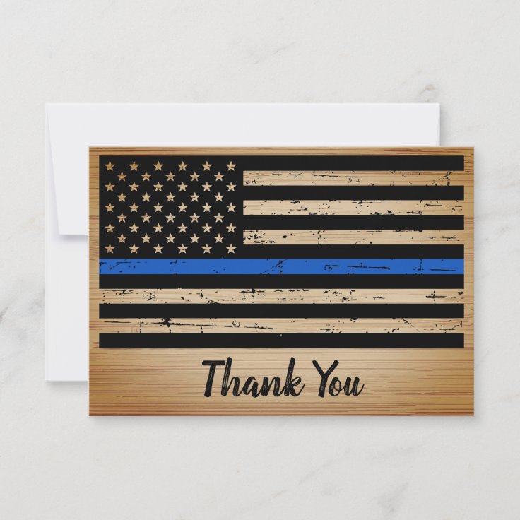 Rustic Thin Blue Line Flag Police Officer Thank You Card | Zazzle