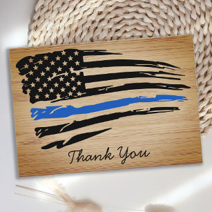 Rustic Thin Blue Line Flag Police Officer Thank You Card