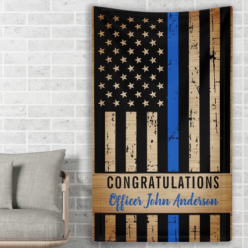 Rustic Thin Blue Line Flag Police Retirement Banner
