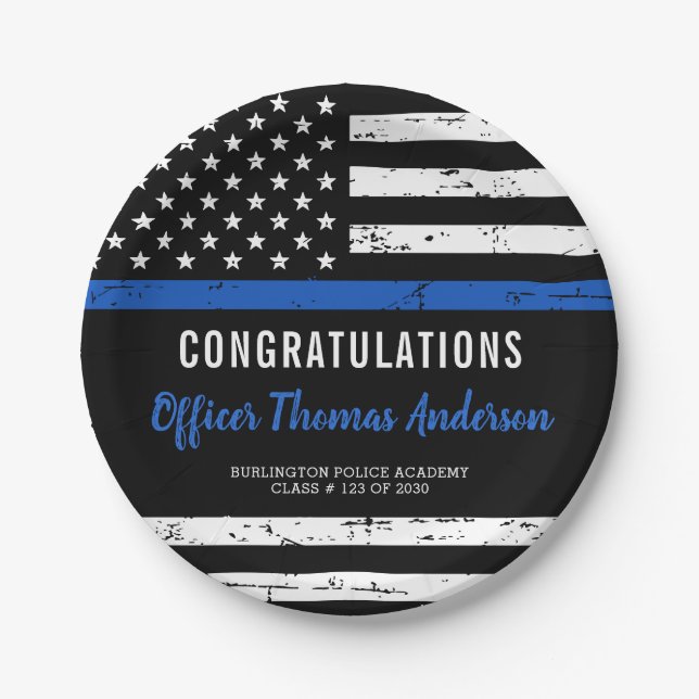 Rustic Thin Blue Line Police Graduation Party  Paper Plates (Front)