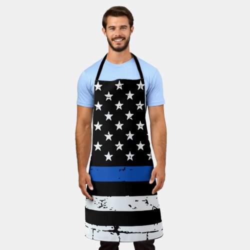 Rustic Thin Blue Line Police Officer BBQ Apron