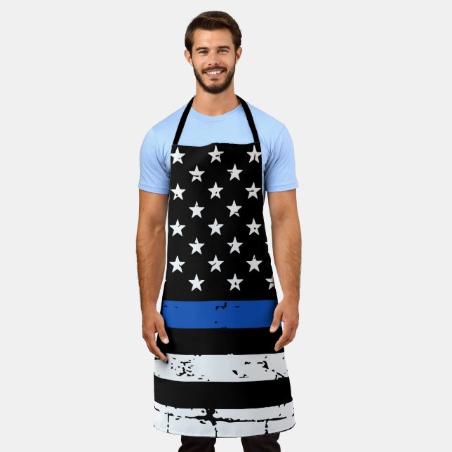 Rustic Thin Blue Line Police Officer BBQ Apron (Worn)