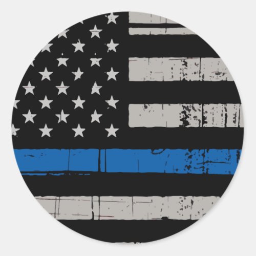 Rustic Thin Blue Line Police Officer  Classic Round Sticker