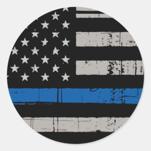 Rustic Thin Blue Line Police Officer Classic Round Sticker