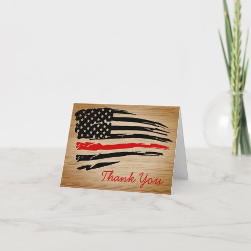 Rustic Thin Red Line Fire Department Firefighter Thank You Card