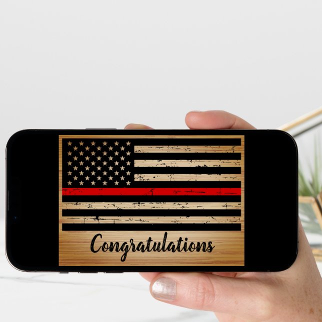 Rustic Thin Red Line Firefighter Graduation Card (Front Digital)