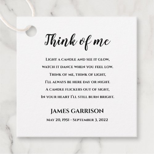 Rustic Think Of Me Poem Celebration of Life Candle