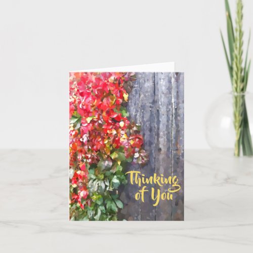 Rustic Thinking Of You Colorful Fall Leaves Custom Card
