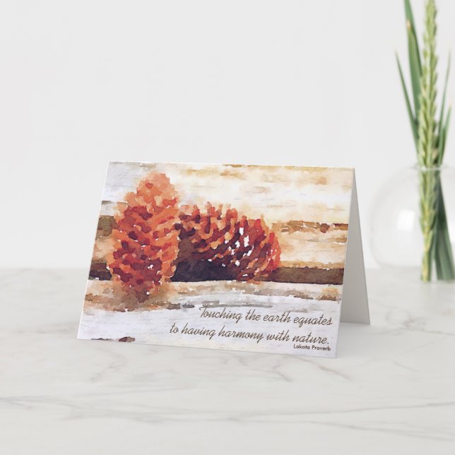 Rustic Thinking Of You Watercolor Pinecones Custom Card (Front)