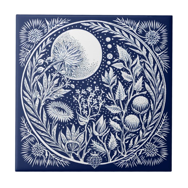 Rustic Thistle Moon Ceramic Ceramic Tile (Front)