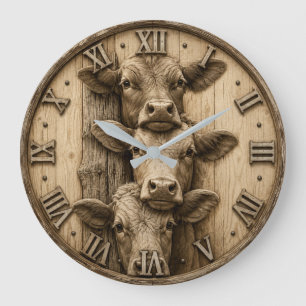 Rustic Three Cows Farmhouse Vintage Wood  Large Clock