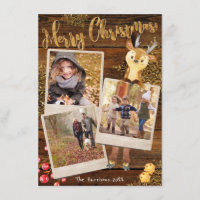 Rustic Three Photo Collage Personalized Christmas Holiday Card