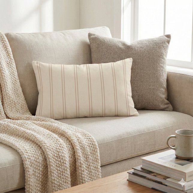 Rustic Ticking Stripe | Hand Drawn Desert Sand Lumbar Pillow (Creator Uploaded)