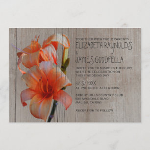 Rustic Tiger Lilies Wedding Invitations