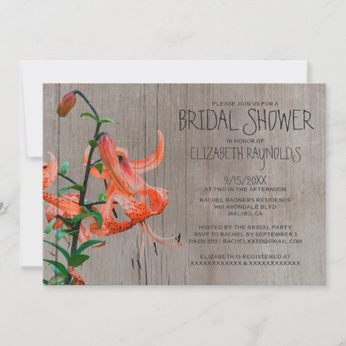 Rustic Tiger Lily Bridal Shower Invitations