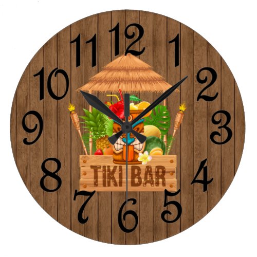 Rustic Tiki Bar  Large Clock