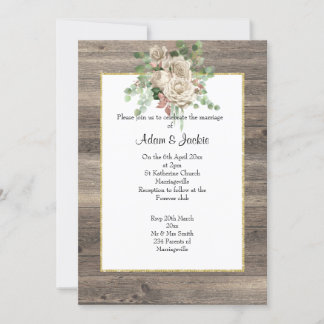 RUSTIC TIMBER NEUTRAL FLORAL WEDDING INVITATION