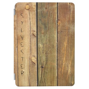 Rustic Timber Plank Monogram Ipad Air Cover by OldArtReborn at Zazzle