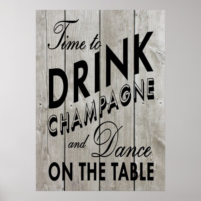 Rustic Time to Drink Champagne Black Poster (Front)