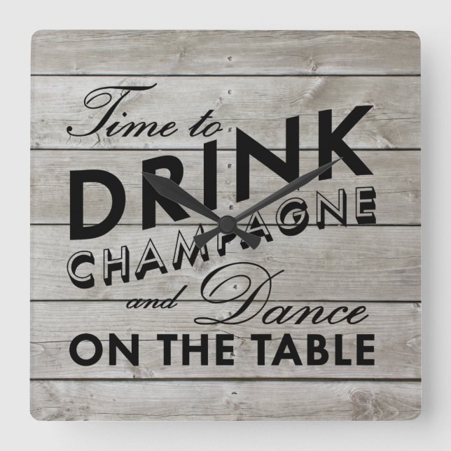 Rustic Time to Drink Champagne Wall Clock (Front)