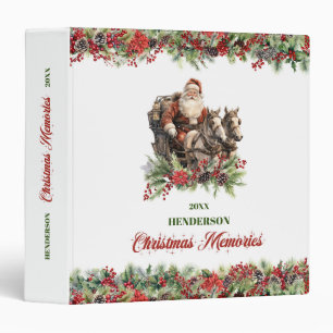 Rustic timeless Santa Claus with reindeer holly 3 Ring Binder