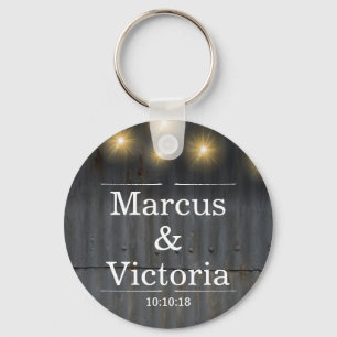 Rustic tin bard door weddimg keychain