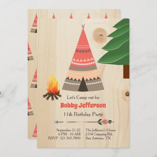 Rustic Tipi Camp Out Birthday Party Invitation