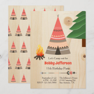 Rustic Tipi Camp Out Birthday Party Invitation