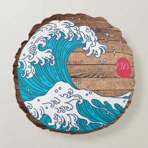 Rustic Title Wave and Sun - Custom Year Name Round Pillow