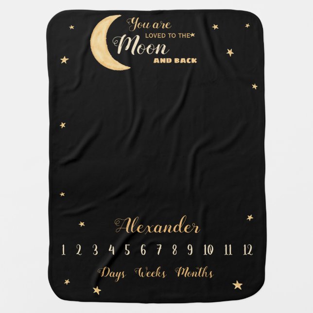 Rustic to the moon unisex milestone baby blanket (Front)