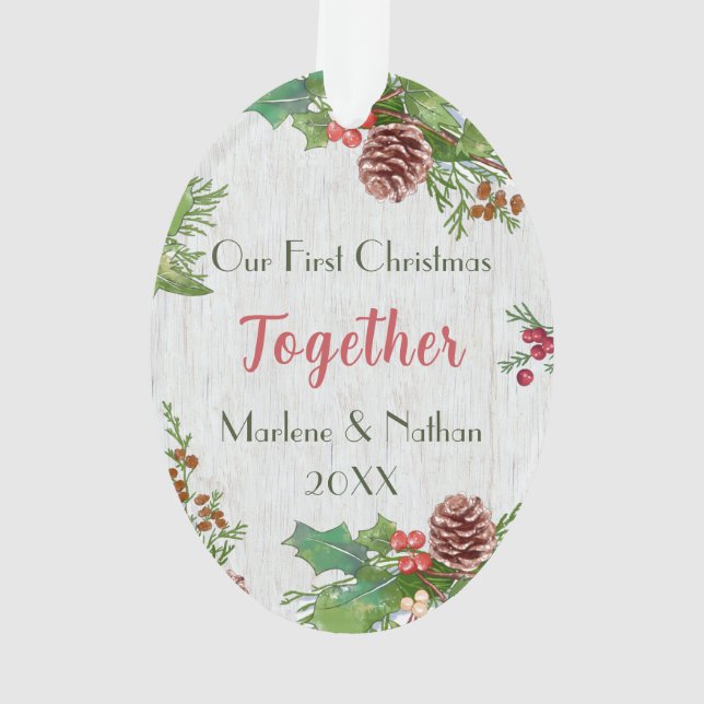 Rustic Together 2-sided Custom Photo Milestone Ornament (Back)