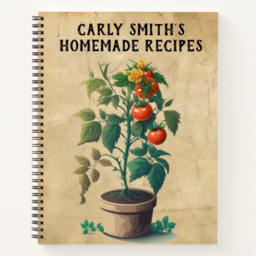 Rustic Tomato Plant Boho Chic Customizable Recipe Notebook