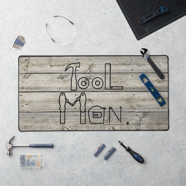 Rustic Tool Man on Wood Grain Design Desk Mats (Workstation)